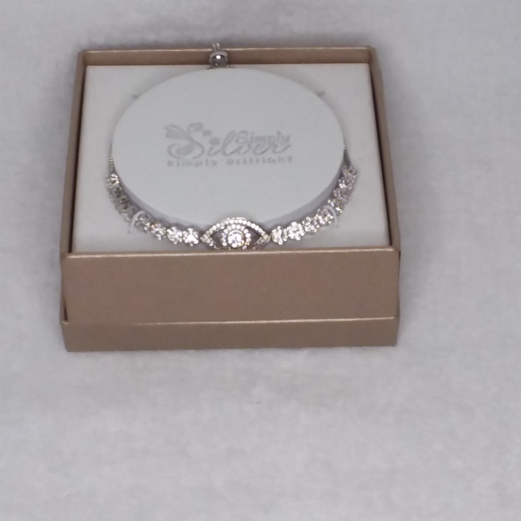 Adjustable Bracelet Silver Tone Cz Stones Simply Silver